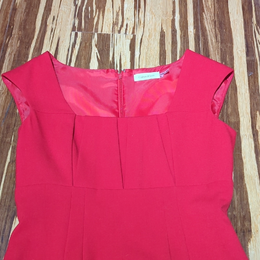 Calvin Klein Sheath Dress with Pleated Bust and Cap Seeves